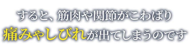 すると、筋肉や関節がこわばり痛みやしびれが出てしまうのです